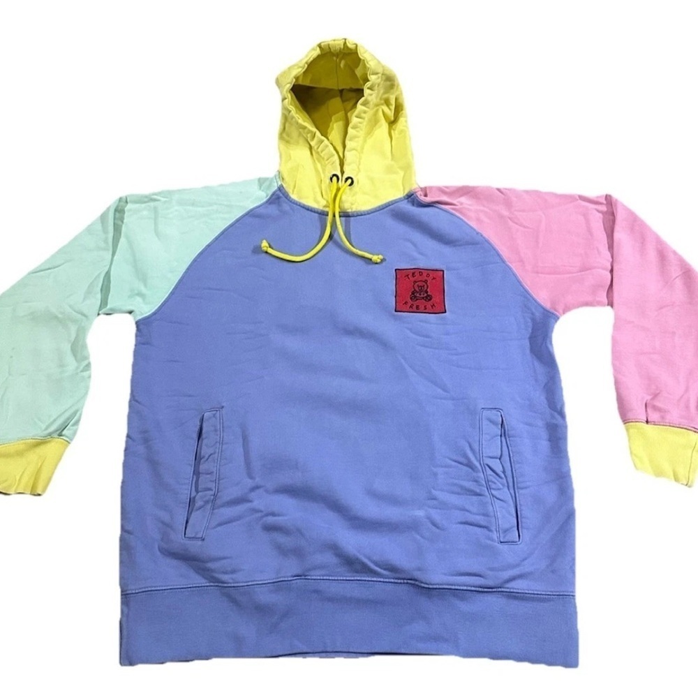 Teddy Fresh Mens Color Block Y2K Hoodie Sweater Embroidered Patch Medium